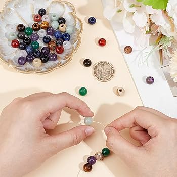 Yukari 天然石ビーズセット Amazon | 50個 天然石ビーズ 10x8.5mm 穴4mm ランダム 丸い 色